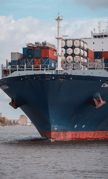 A container ship arriving in port.